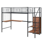 Loft Bed With Desk And Grid, Stylish Frame With Lateral Storage Ladder And Wardrobe
