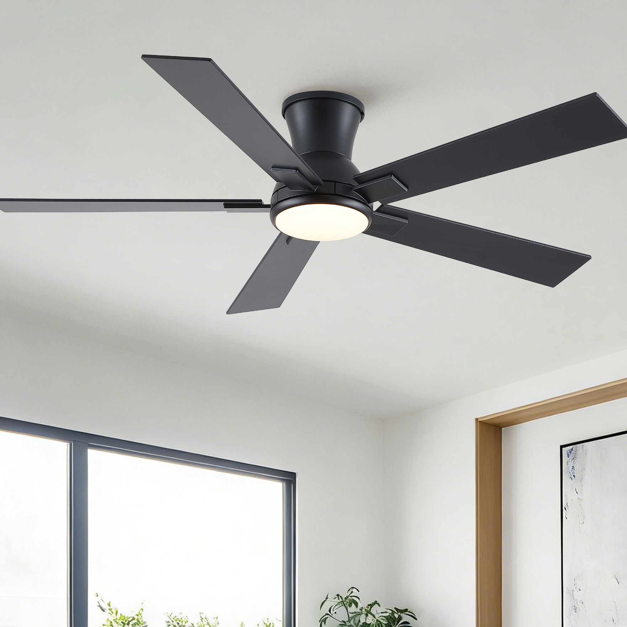 Low Profile Flush Mount Intergrated LED Ceiling Fan With Light And Reversible Quiet Motor