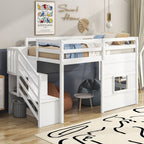 Loft Bed With Storage Staircase, Window & LED Light