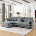 L-Shaped Sectional Sofa With Ottoman, Convertible 4 Seater Couch