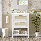 Modern Bathroom Vanity With Integrated Sink, Cabinet With 1 Deep Drawer And 1 Tip-Out Drawer
