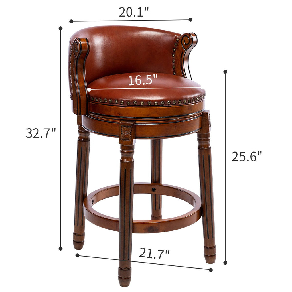 Seat Height 26'' Cow Top Wooden Bar Stool, 360 Degree Swivel Bar Height Chair With Backs For Home Kitchen Counter