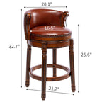 Seat Height 26'' Cow Top Wooden Bar Stool, 360 Degree Swivel Bar Height Chair With Backs For Home Kitchen Counter