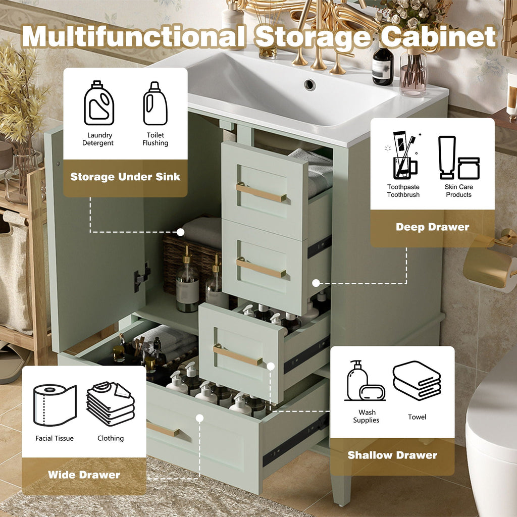 Bathroom Vanity, Modern Bathroom Cabinet With Sink Combo Set, Bathroom Storage Cabinet With A Soft Closing Door And 3 Drawers, Solid Wood Frame