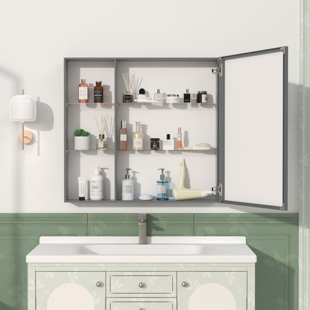 Medicine Cabinet, Wall Mounted Bathroom Mirror With Storage, Adjustable Shelves - Black Brown
