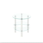 Transparent Oval Glass Coffee Table, Modern Table In Living Room Oak Wood Leg Tea Table 3-Layer Glass Table