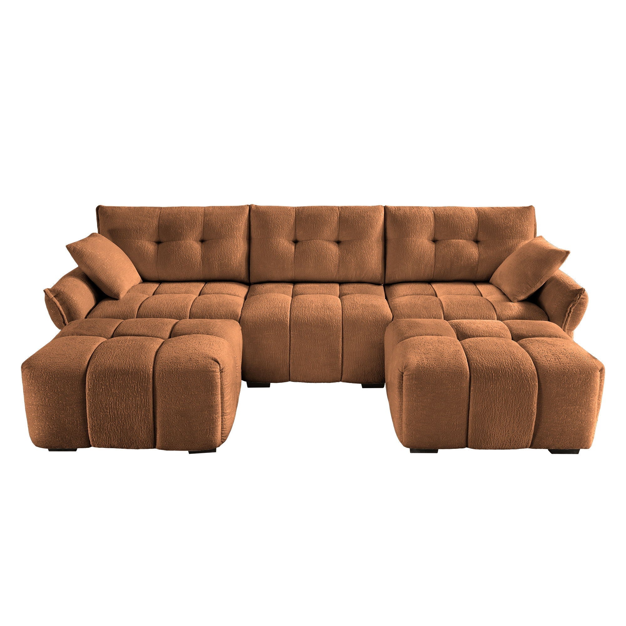Sofa Set With Ottoman And Pillows, Textured, High Resilience Cushions