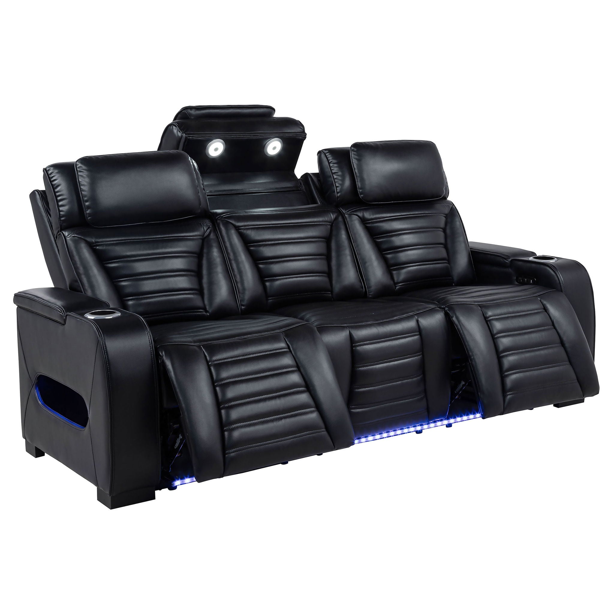 Zuma 2-piece Faux Leather Dual Power LED Sofa Set Black