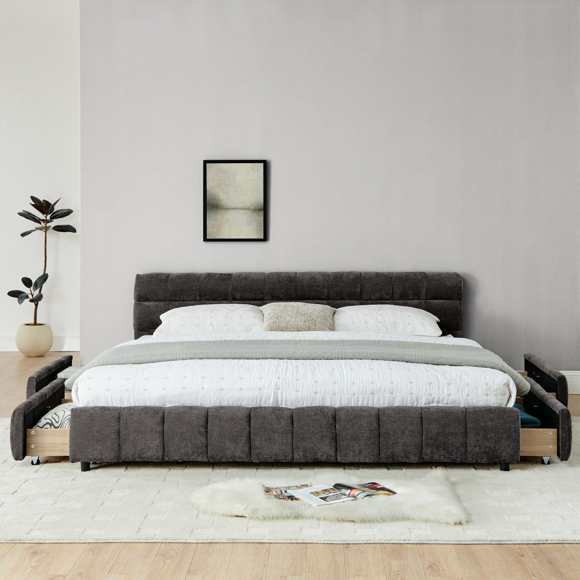 Modern Platform Bed Frame With Thick Fabric