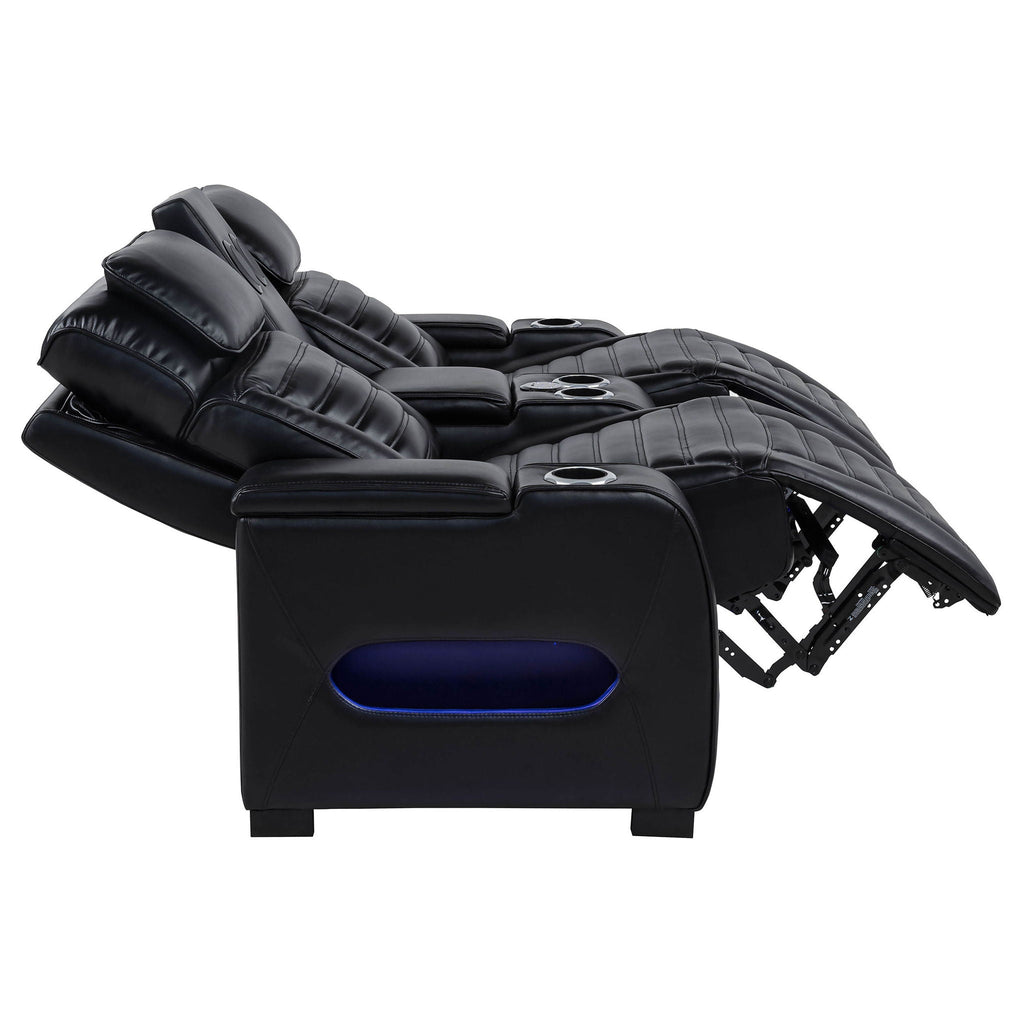 Zuma Faux Leather Dual Power Reclining LED Loveseat Black