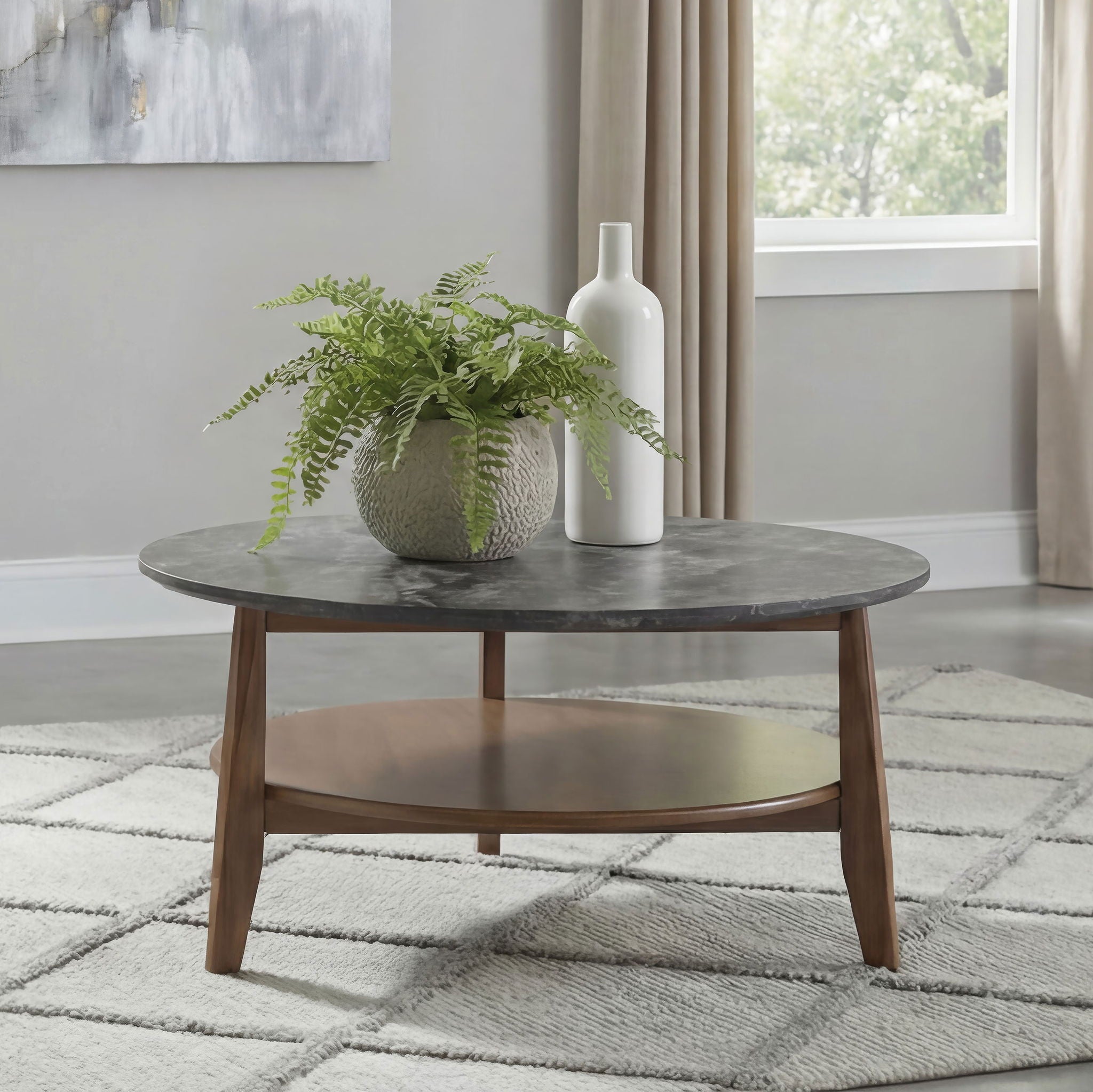 Bradley Round SmartTop Cocktail Coffee Table Smokey Grey and Brown