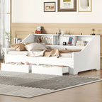 Daybed Frame With Storage Bookcases, 2 Drawers, Charging Station