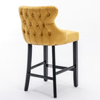 Contemporary Upholstered Wing-Back Barstools With Button Tufted Decoration And Wooden Legs, And Nailhead Trim, Leisure Style Bar Chairs, Bar Stools (Set of 2)