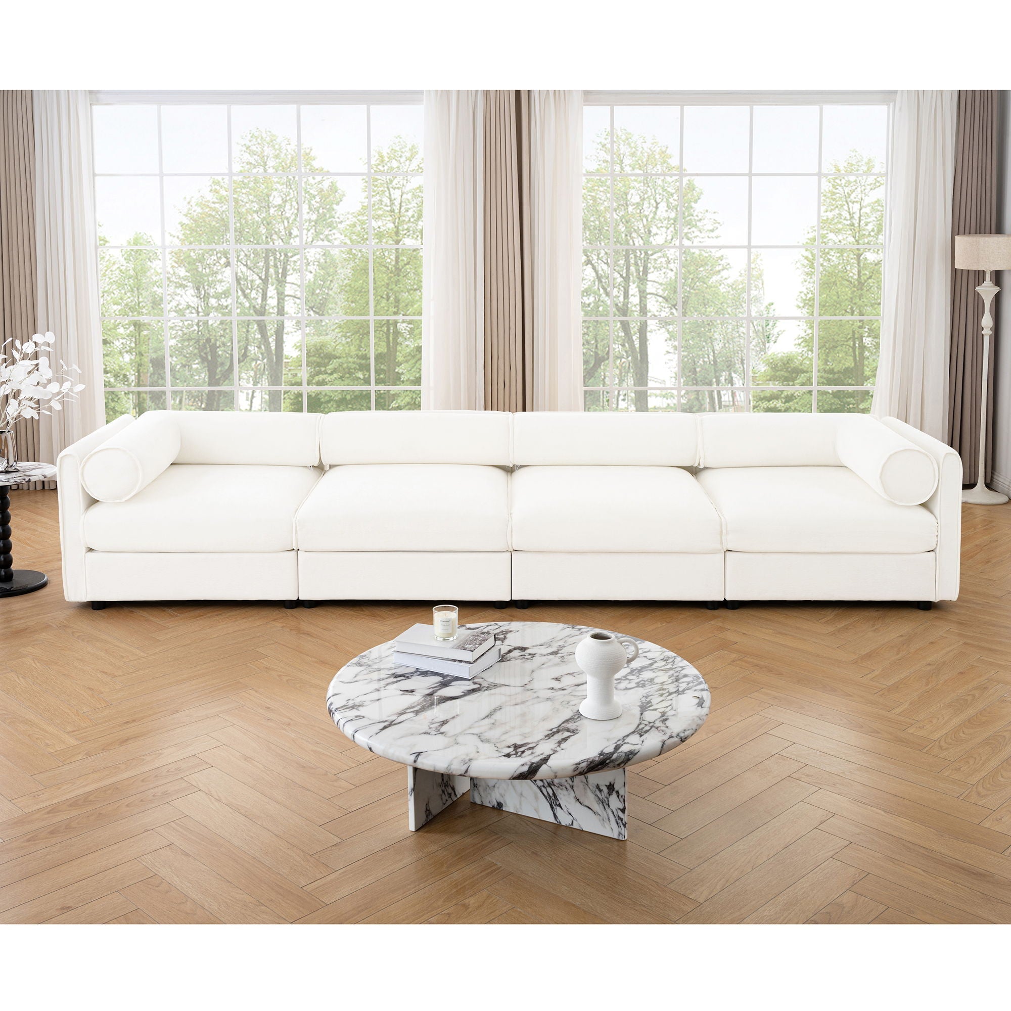 Stylish Sofa With Storage Seat And Cylindrical Backrest