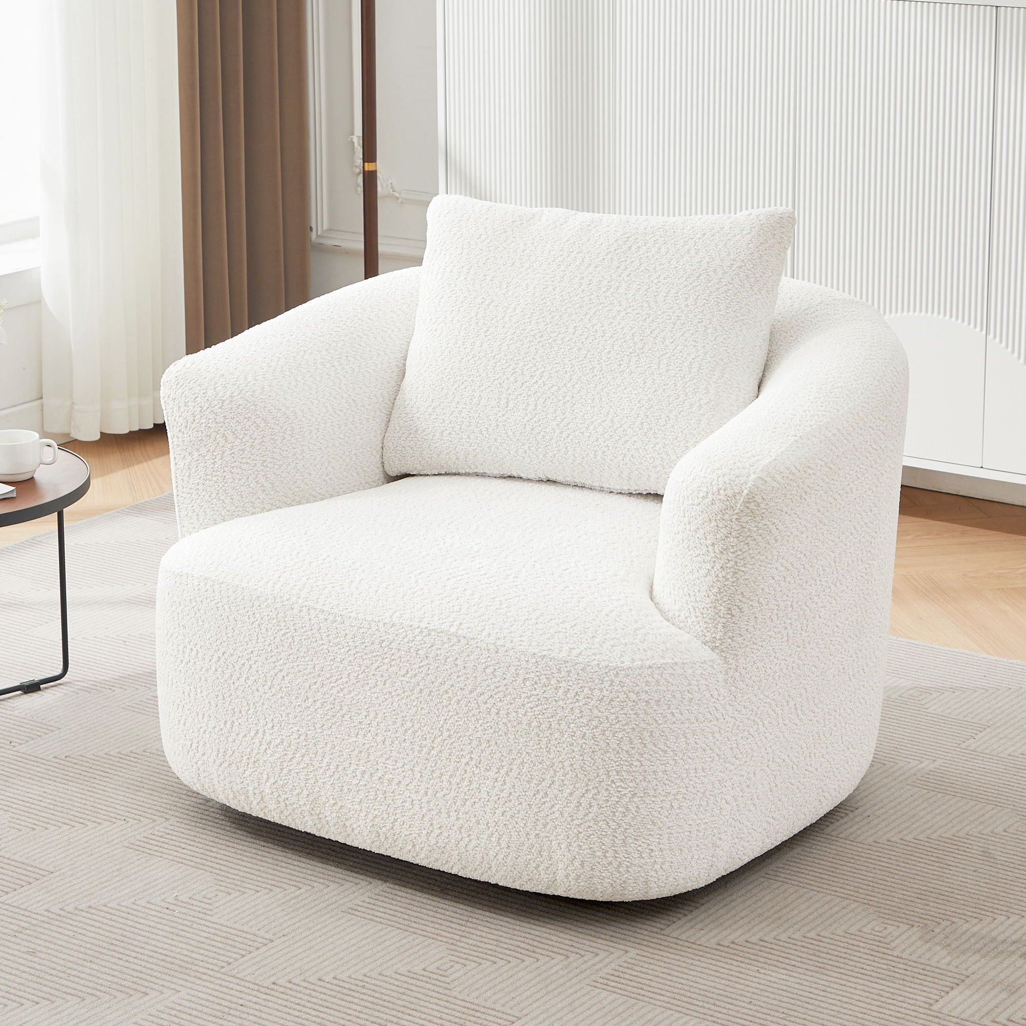 360° Swivel Barrel Sofa Chair With Throw Pillow, Upholstered Accent Chair
