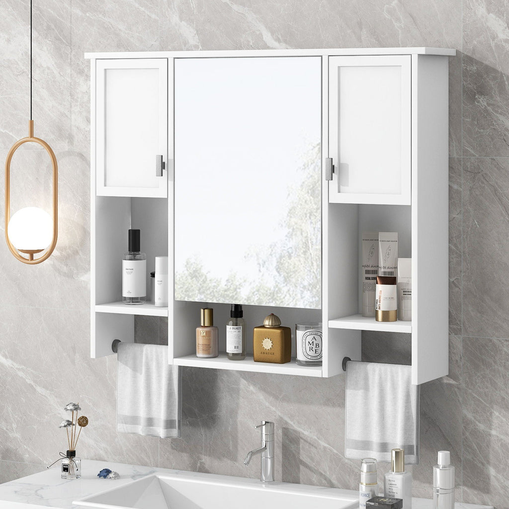 Wall Mounted Bathroom Storage Cabinet With Mirror, Medicine Cabinet With Towel Bar