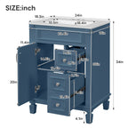 Bathroom Vanity With Ceramic Sink, Compact Cabinet With 2 Drawers And Adjustable Shelf - Blue