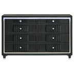 Ravenne 8-drawer Velvet Upholstered LED Dresser Cabinet Black
