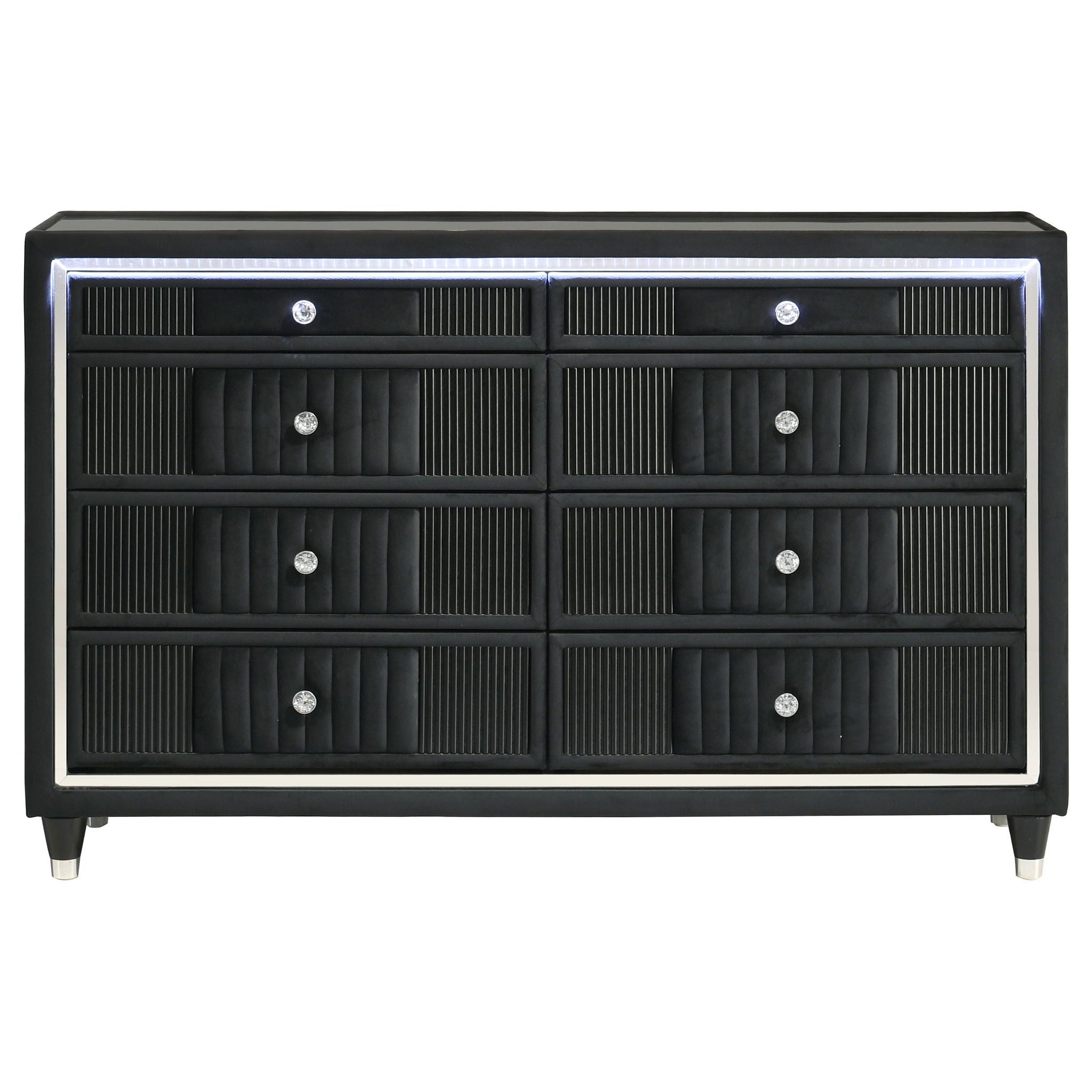Ravenne 8-drawer Velvet Upholstered LED Dresser Cabinet Black