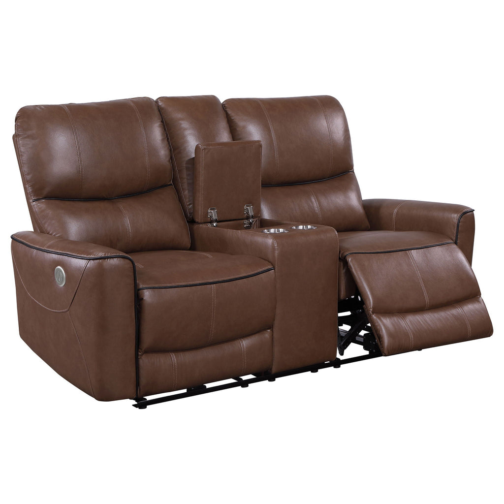 Greenfield Upholstered Power Reclining Loveseat Saddle Brown