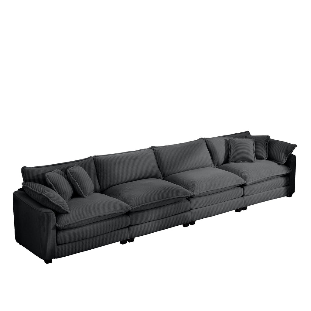 Modern Upholstered 4 Seater Fabric Sofa With Arm And Throw Pillows