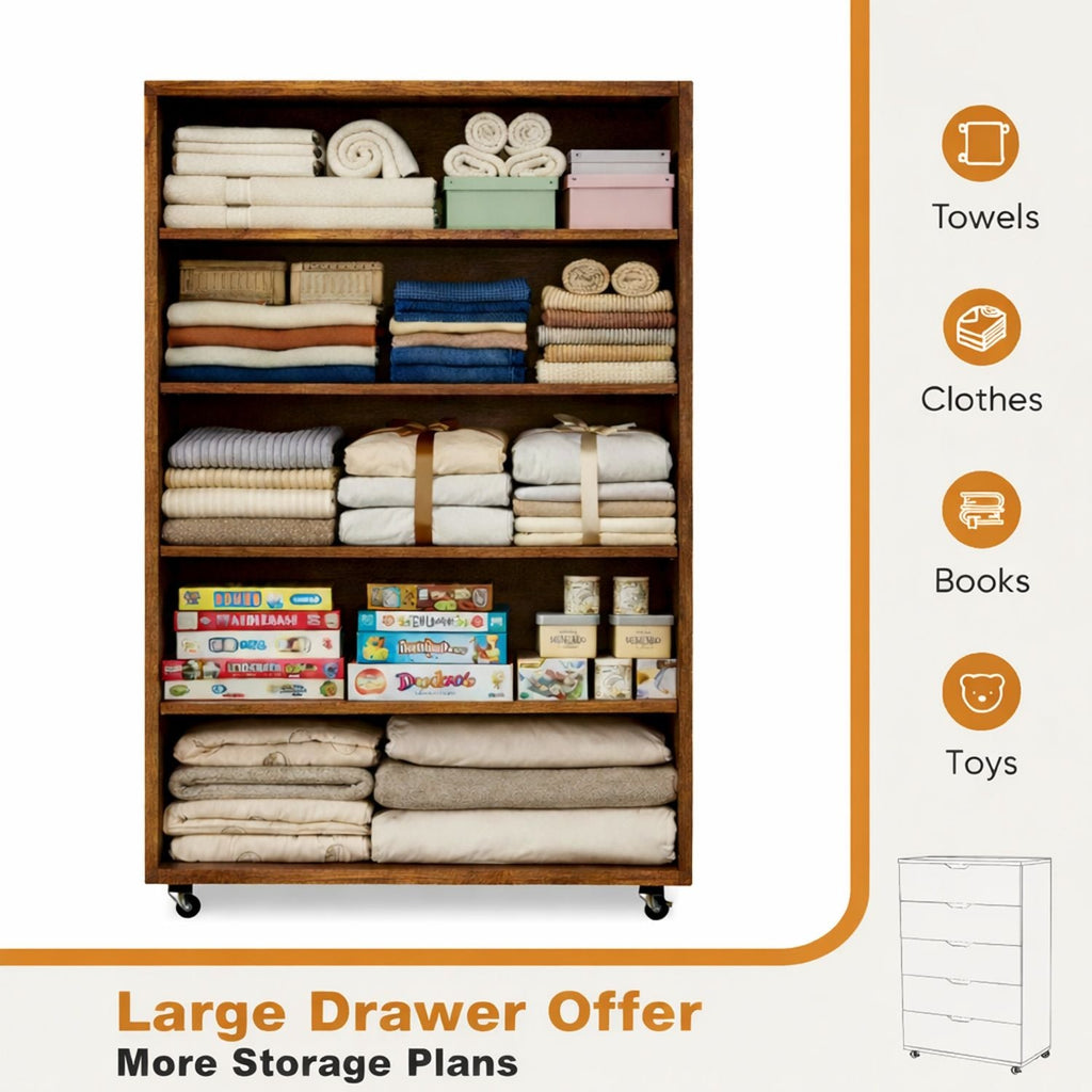 Modern 5 Drawer Dresser With Wheels