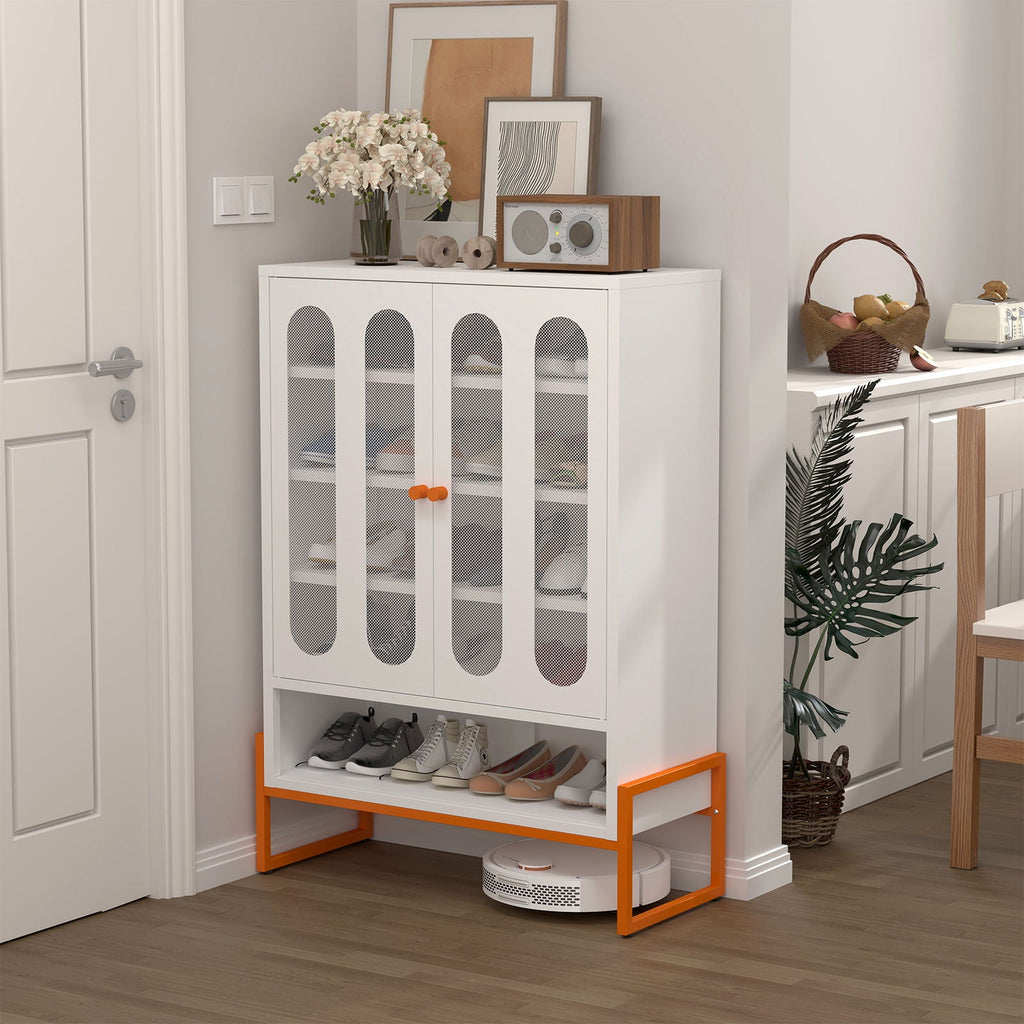 Modern Metal Shoe Cabinet With DoublebSided Doors And Adjustable Partitions