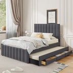 Upholstered Platform Bed With Twin Size Trundle And 3 Drawers