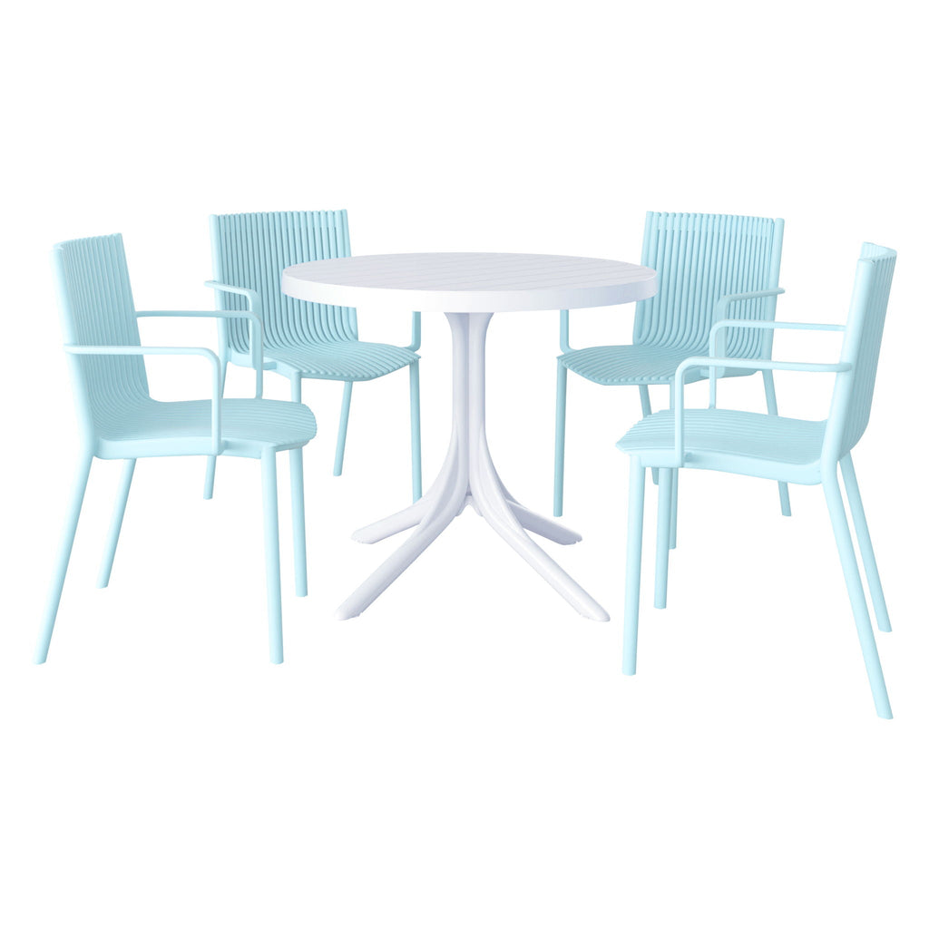 4 Modern Stackable Plastic Armchair Matched With Round Table