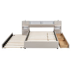 Upholstered Platform Bed With Reading Lights, Drawers, Trundle And Shelves