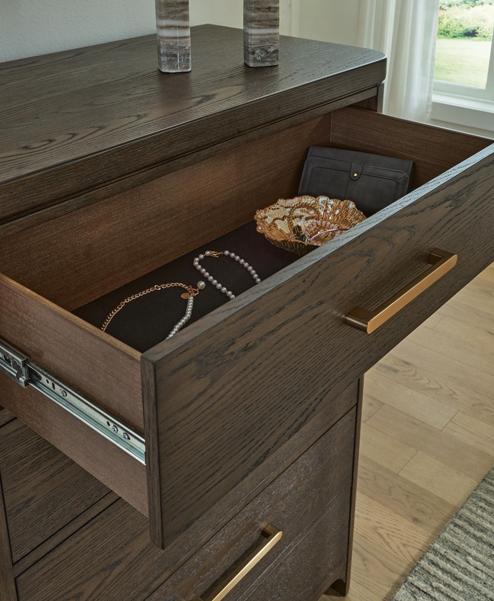 Radkin - Five Drawer Chest - Burnished Brown