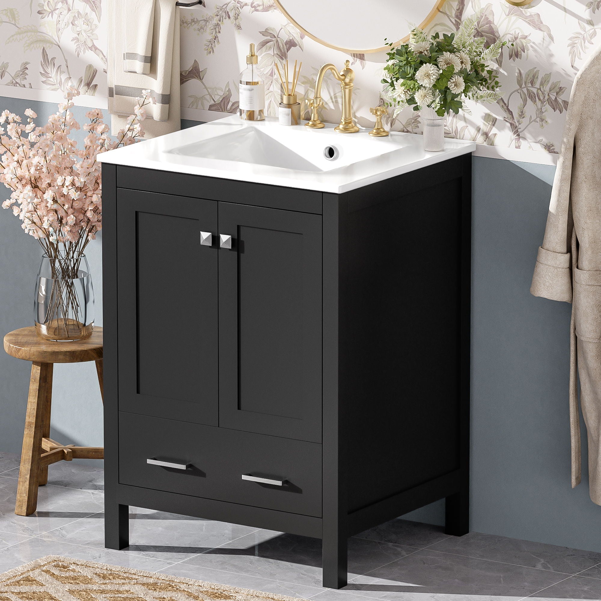 Bathroom Vanity With Integrated Undermount Ceramic Sink, 2 Doors And 1 Drawer, Soft Close Hinges