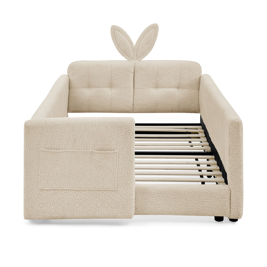 Cute Rabbit Ear Upholstered Platform Bed Frame With Safety Rail