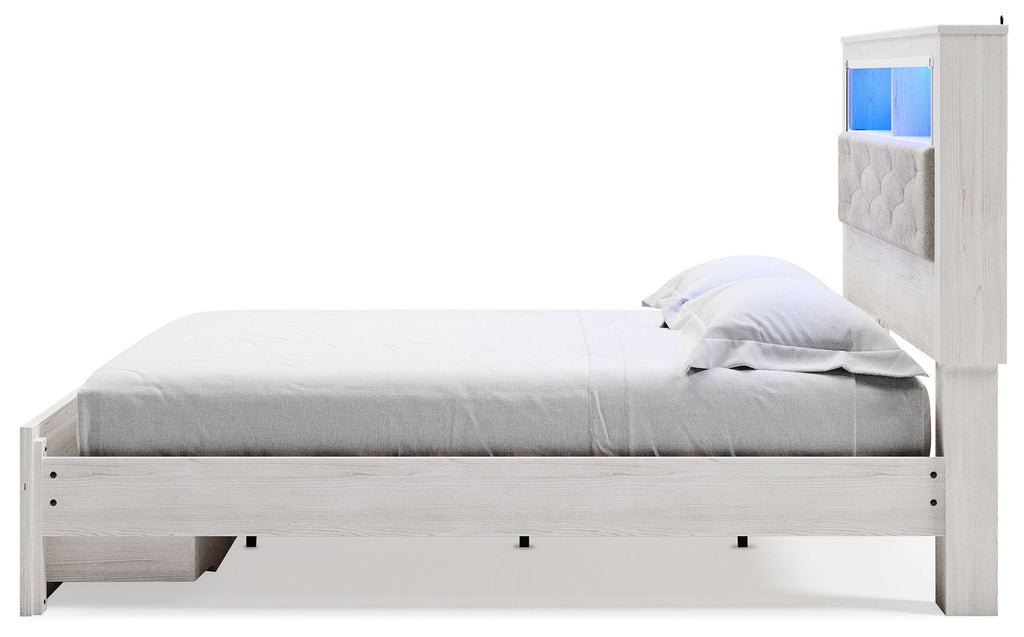 Altyra - King Upholstered Bookcase Bed With Storage - White