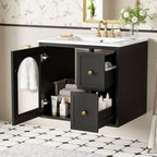 Wall-Mounted Bathroom Vanity Set With Sink, 2 Drawers And Soft-Close Door