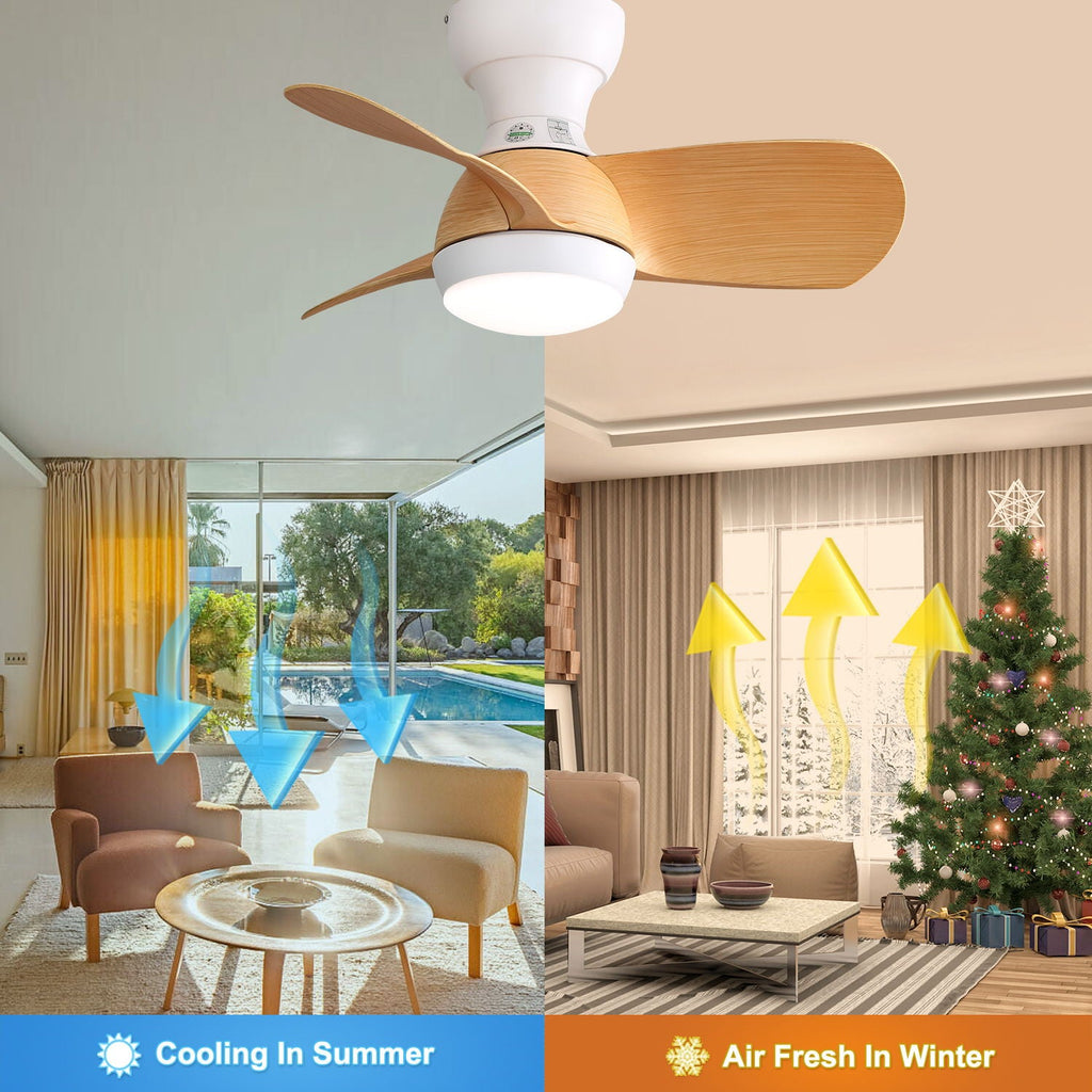 23" Bedroom Ceiling Fan With 3 Color Dimmable 3 ABS Blades Remote Control Dc Motor With 18W Led Light