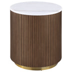 Jason 2-piece Round White Marble Coffee Table Set Honey Brown