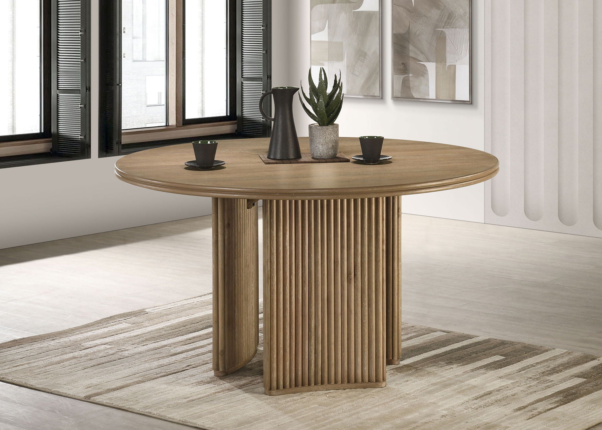 Adina 53-inch Round Wood Dining Table Distressed Light Brown
