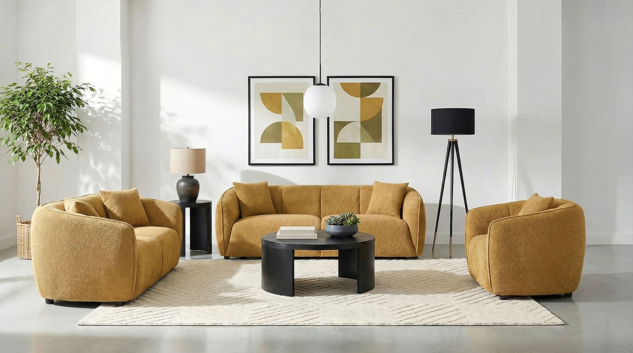 Aleisha 3-piece Fabric Upholstered Sofa Set Mustard Yellow