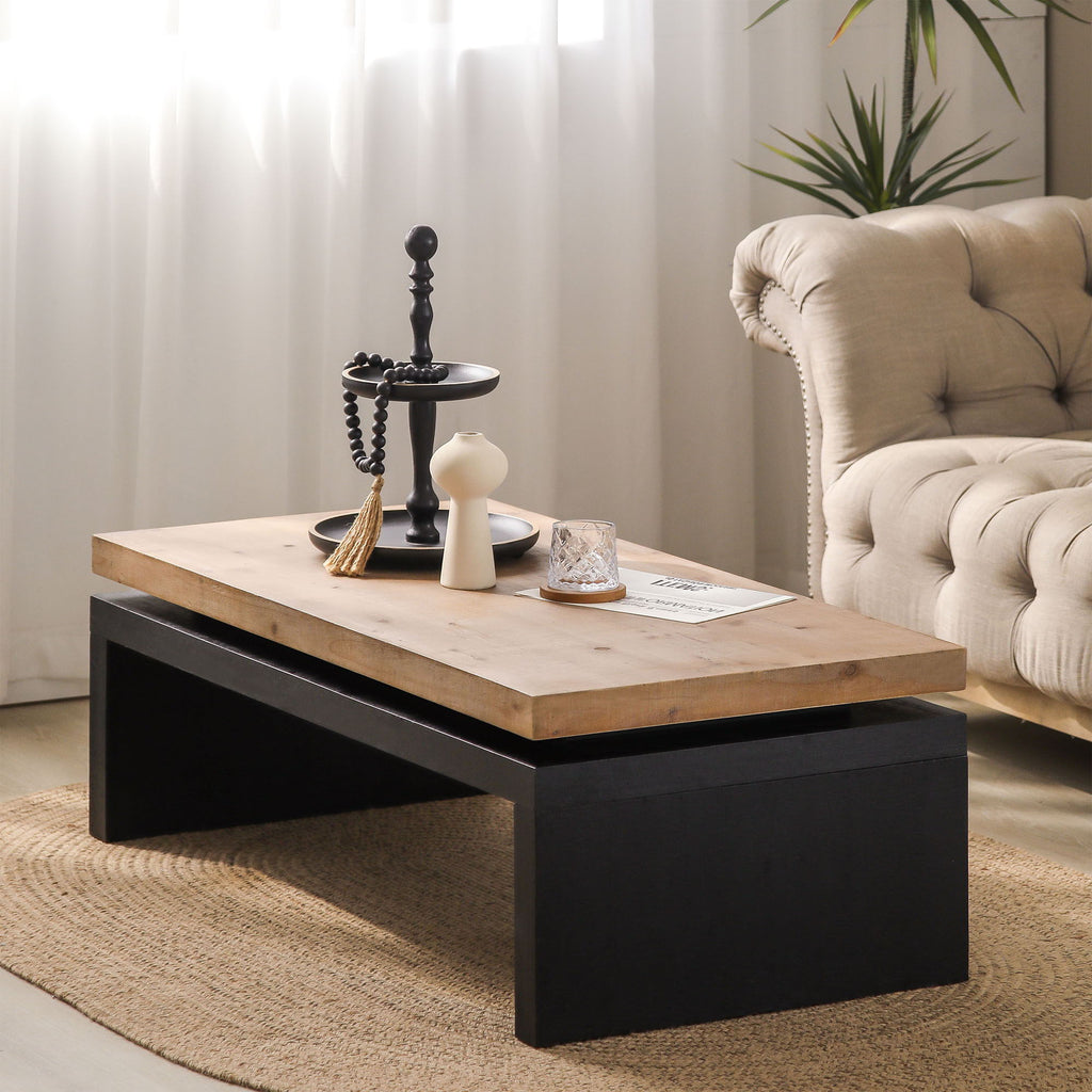 Coffee Table Rectangular Center Table For Living Room - Black / Natural / Multi / Natural Multi / Natural Wood / Natural Wood Wash