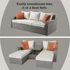 Salena - Patio Sofa With 2 Pillows & 2 Ottomans - Beige Fabric & Gray Wicker