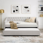 Upholstered Tufted Daybed With Drawers, Waved Arms