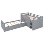 Loft Platform Bed With 7 Drawers And Full Guardrails, Modern L Shaped Space Savin