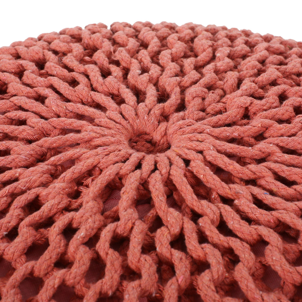 Bordeaux - Knitted Round Pouf Ottoman, Floor Cushion