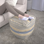 Western - Handcrafted Fabric Pouf, Durable - Natural / Blue