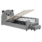 Upholstered Daybed With Bear Shaped Headboard, Hydraulic System And Breathable Fence