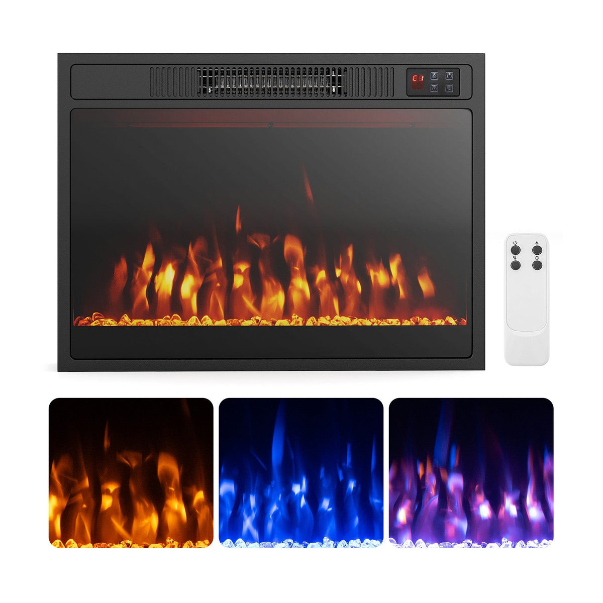 23" Electric Fireplace &amp; Space Heater Heater with Flame Color and Brightness Control