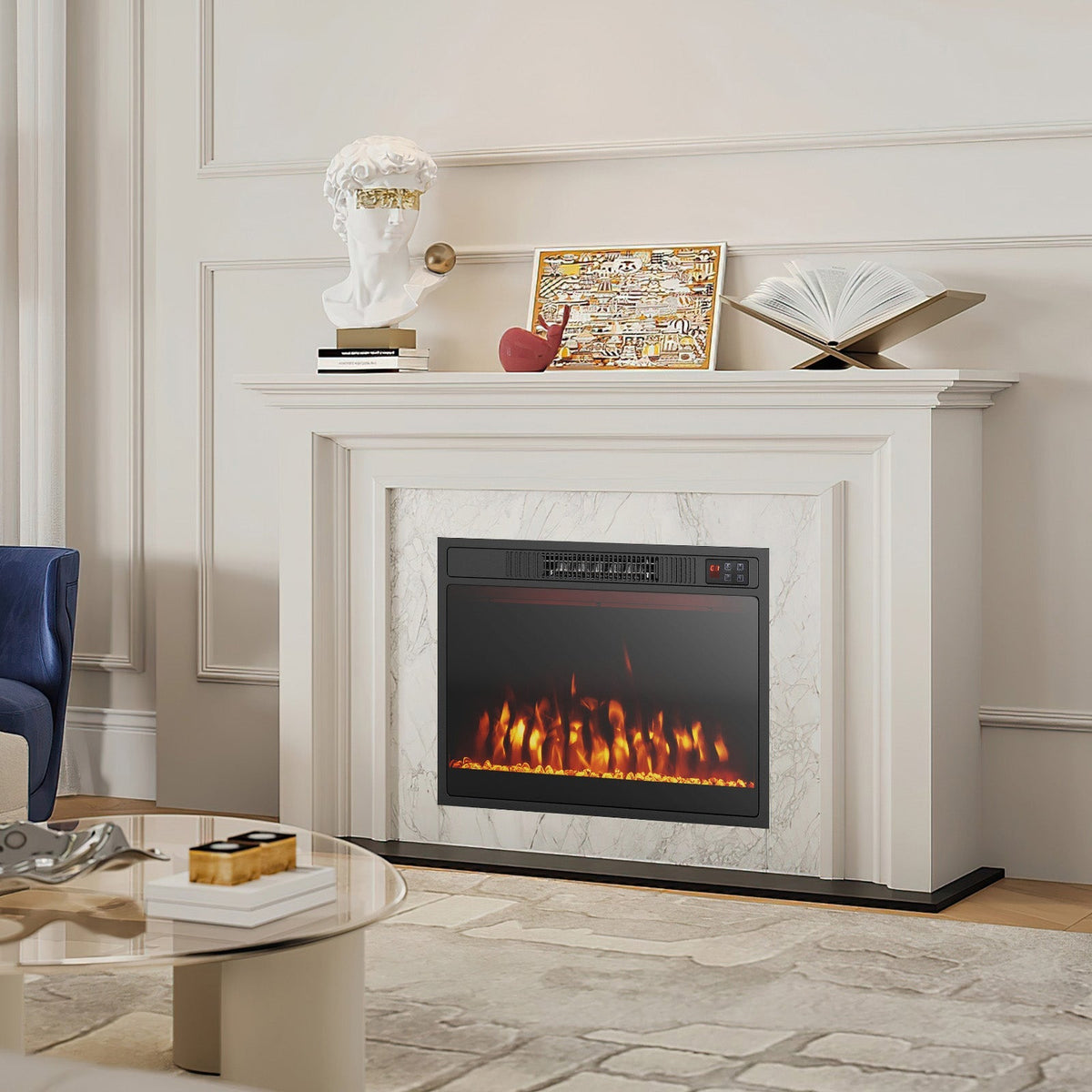 23" Electric Fireplace &amp; Space Heater Heater with Flame Color and Brightness Control