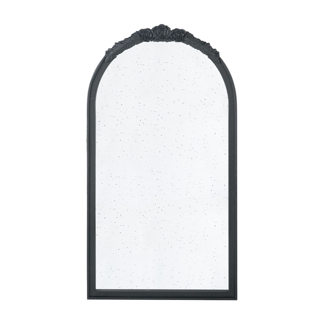 Hand Carved Rose Antique Mirror Frame, Wood Arch Mirror Wall Decor For Living Room