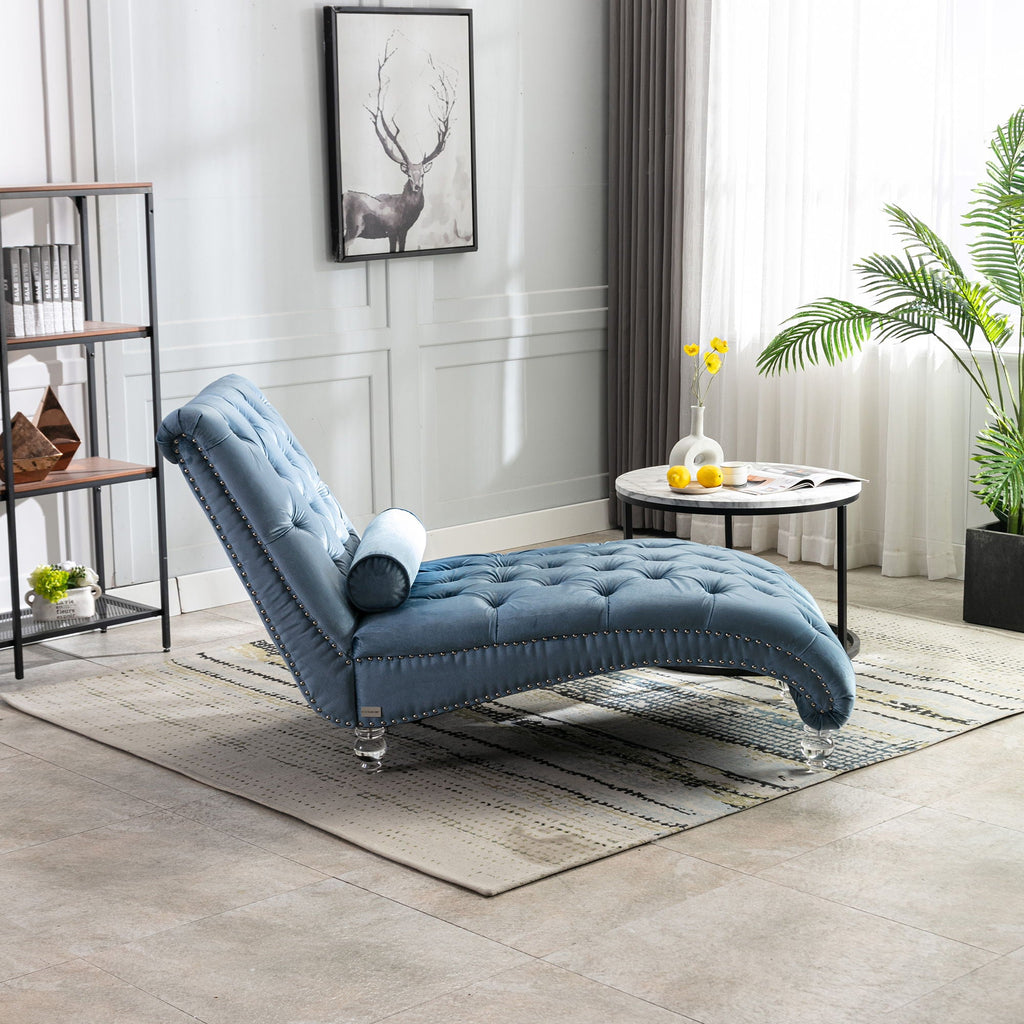 Chaise Lounge Indoor, Button Tufted Upholstered Chaise Lounge Chair With Pillow